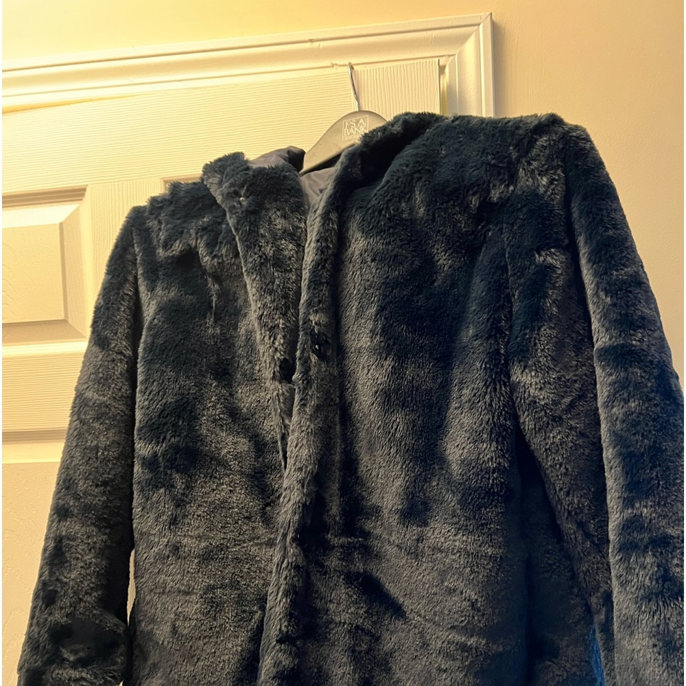 Blue Women's Plus Size Faux-Fur Coat